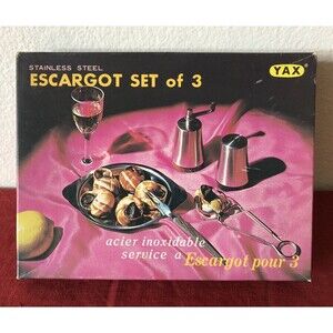 Two Vintage 80s Yax Escargot 3 Piece Set Stainless Steel New in Original Box